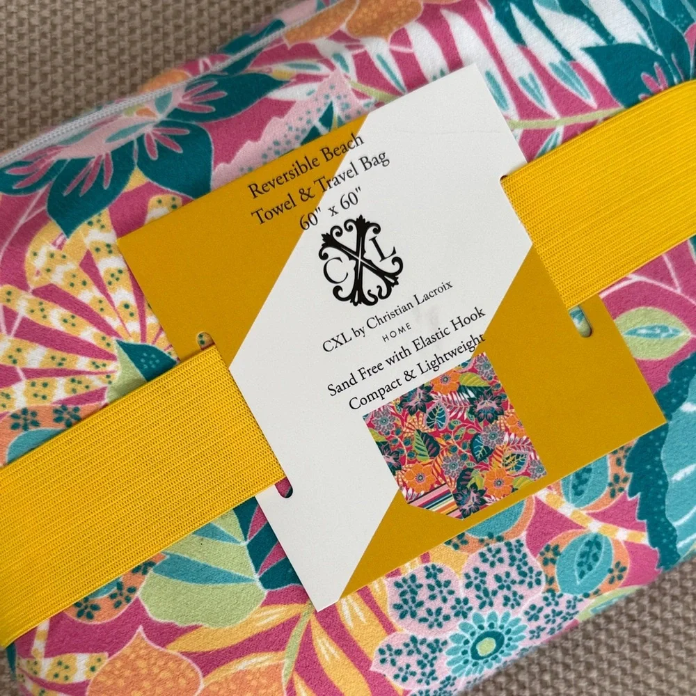 Christian Lacroix Reversible Beach Towel Travel Bag Floral Sand-Free Compact NEW
